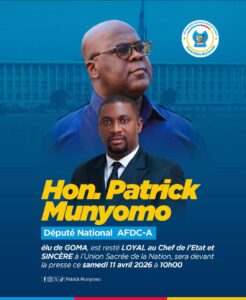 RDC / Crise à l’Est : le député national Patrick Munyomo sera devant la presse ce samedi 11 Avril