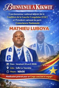 RDC:Mathieu Luboya attendu ce 24 avril à Kikwit pour le lancement d’une campagne pour le respect de l’ordre constitutionnel